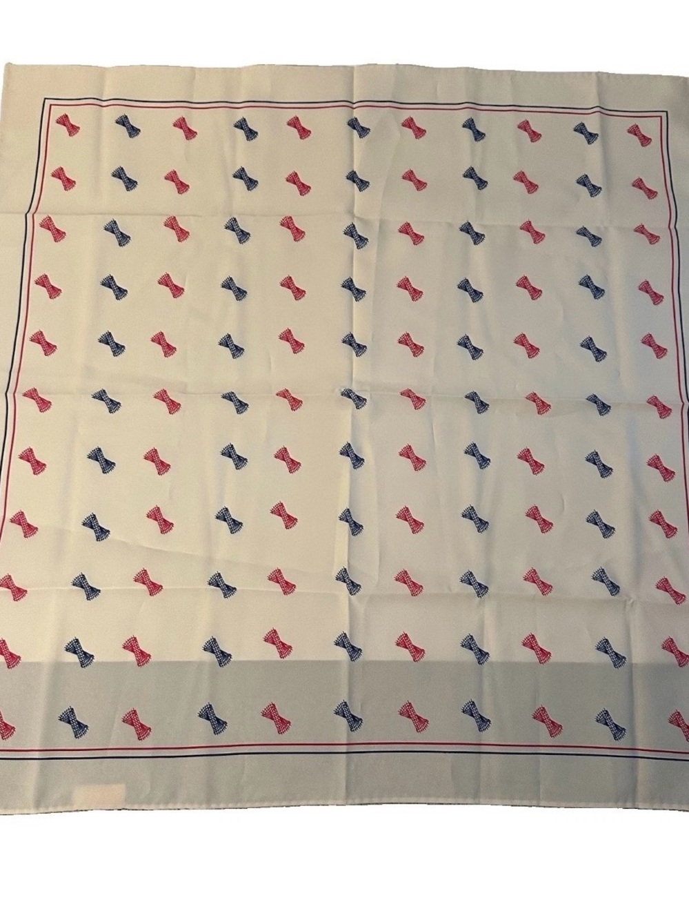 Vintage Carter & Holmes White Red/Blue Geometric Print Square Scarf/Hankie USA